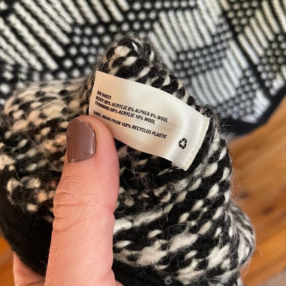 Gap Chevron Knit Open Front Oversized Cardigan Sweater Wool Alpaca Black White - Picture 6 of 8